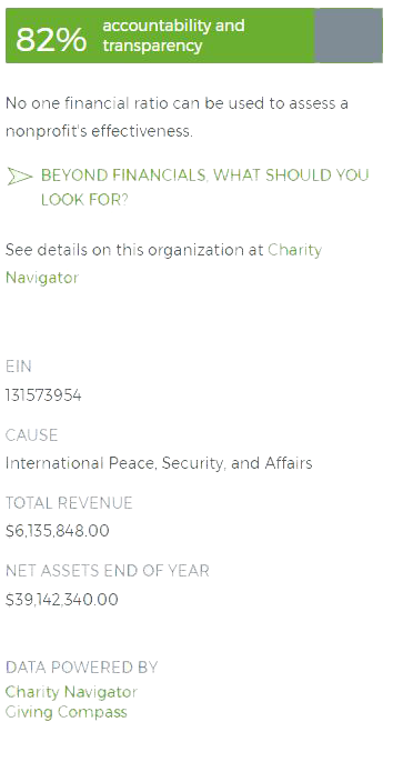 Screenshot showing Giving Compass presenting Charity Navigator data